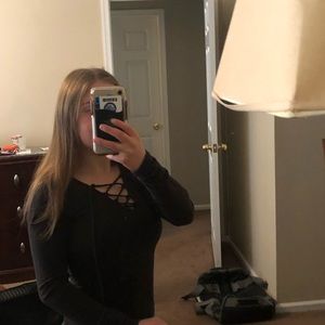 Hollister Black Long Sleeve Cris-Cross Top